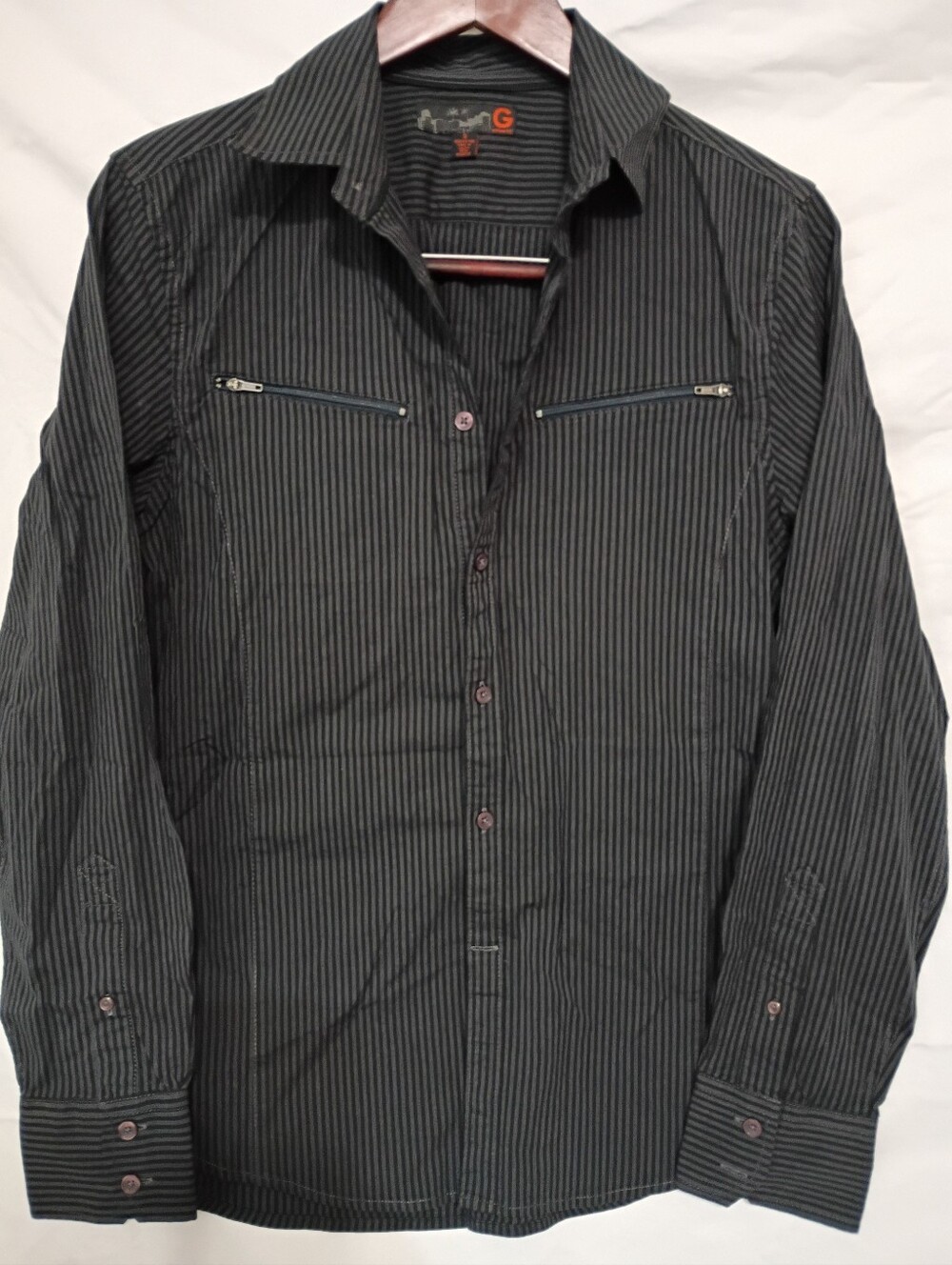 G by Guess Black Pinstripe Button-Down Shirt